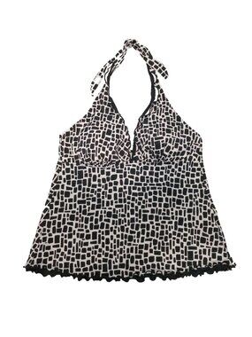 Custom Curves Women's Halter Swim Top  Black White Wireless Ruffles Plus Sz 16